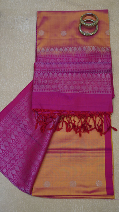 Pure Soft Silk Saree - Mango Yellow -Pink