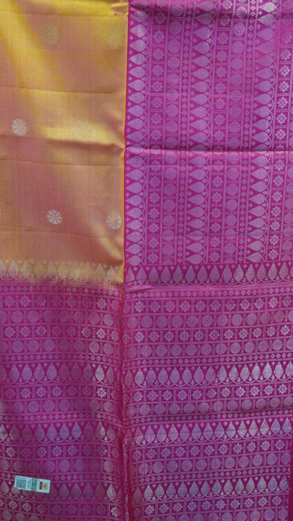 Pure Soft Silk Saree - Mango Yellow -Pink