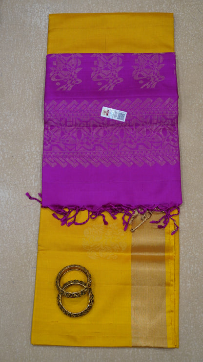 Pure Soft Silk Saree - Yellow -Pink