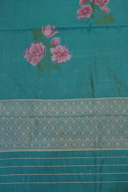Semi Tussar Saree - Floral Sea Green