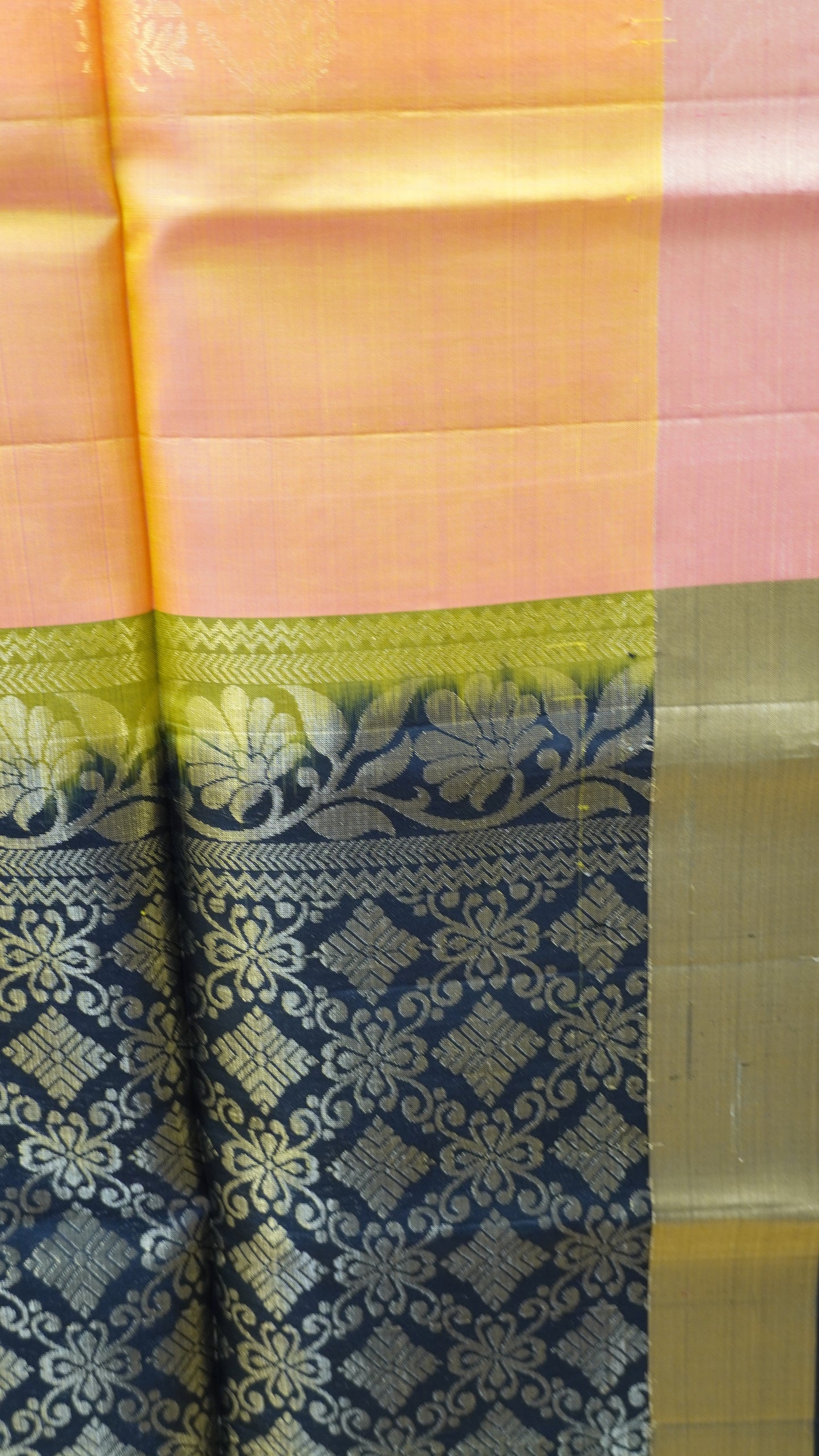 Pure Soft Silk Saree - Pinkish Orange-Black