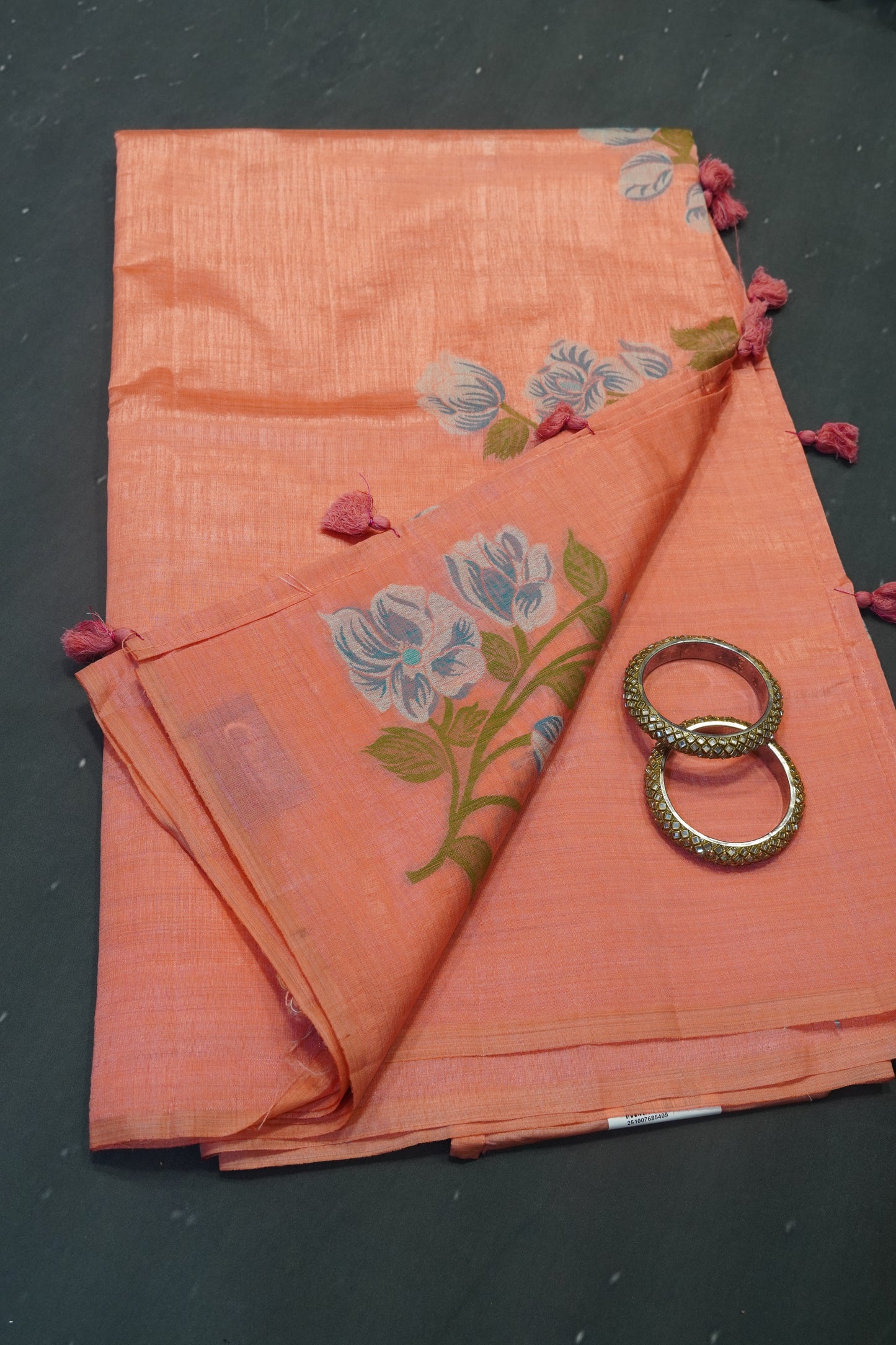 Semi Tussar Saree - Lilly Floral Peach