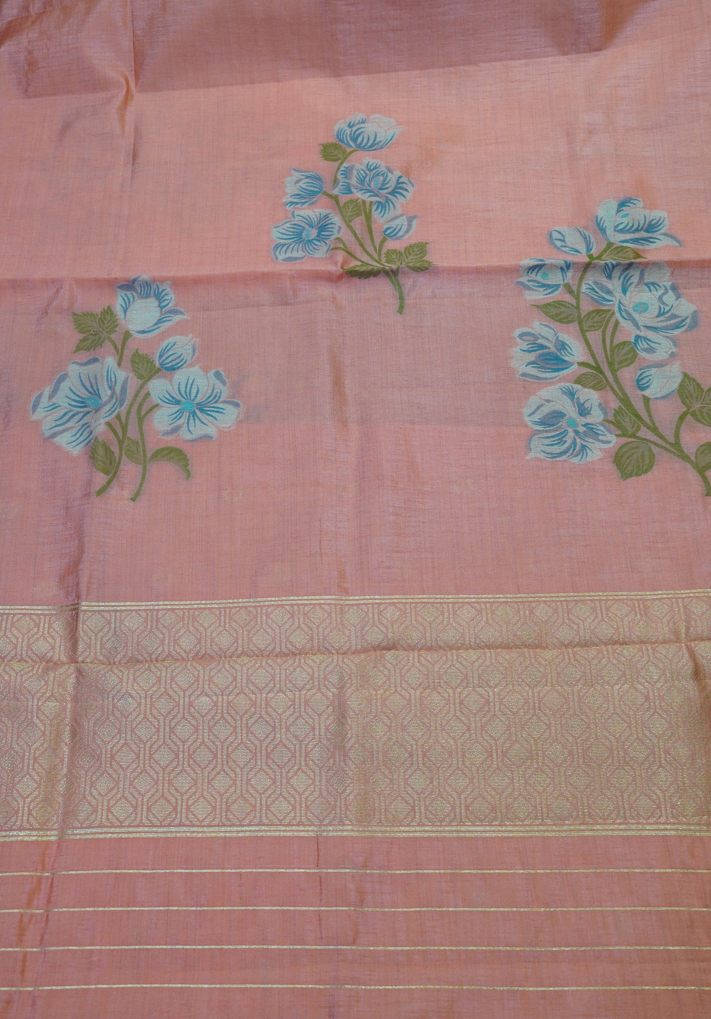 Semi Tussar Saree - Lilly Floral Peach