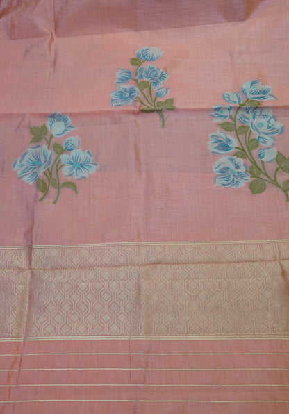 Semi Tussar Saree - Lilly Floral Peach