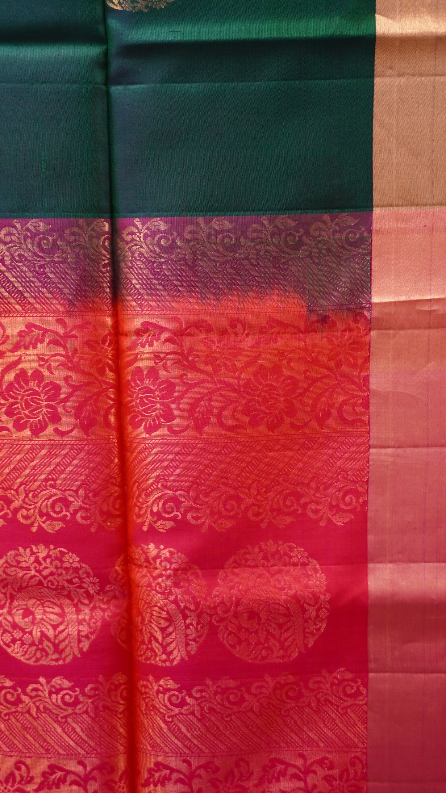 Pure Soft Silk Saree - Bottle Green-Redish Pink