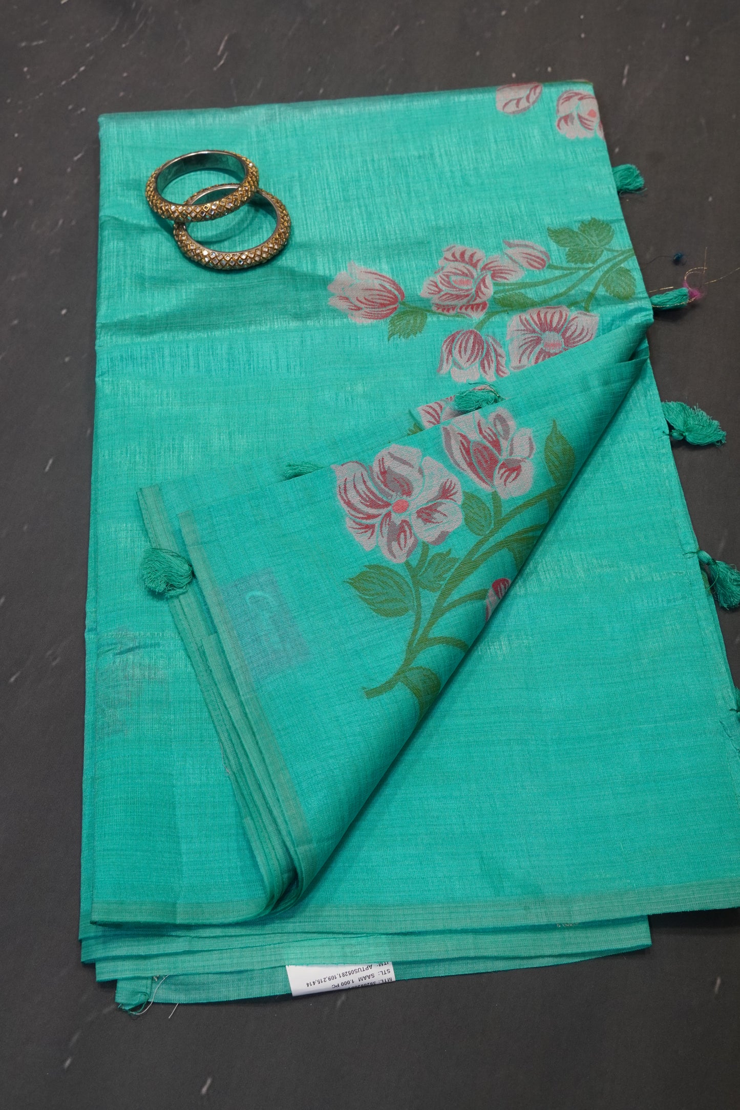 Semi Tussar Saree - Lilly Floral Sky Blue