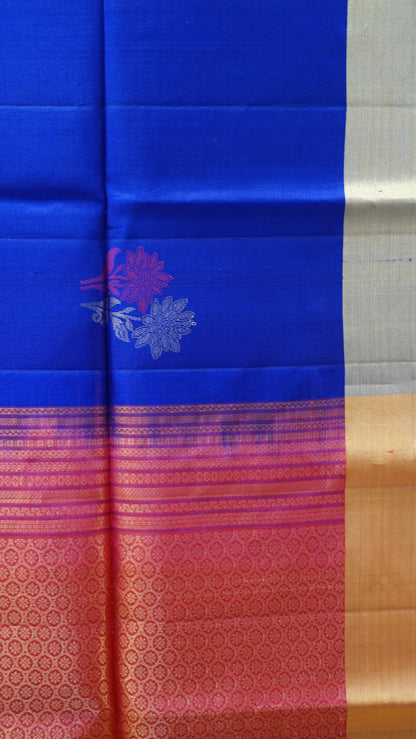 Pure Soft Silk Saree - Royal Blue-Dark Pink