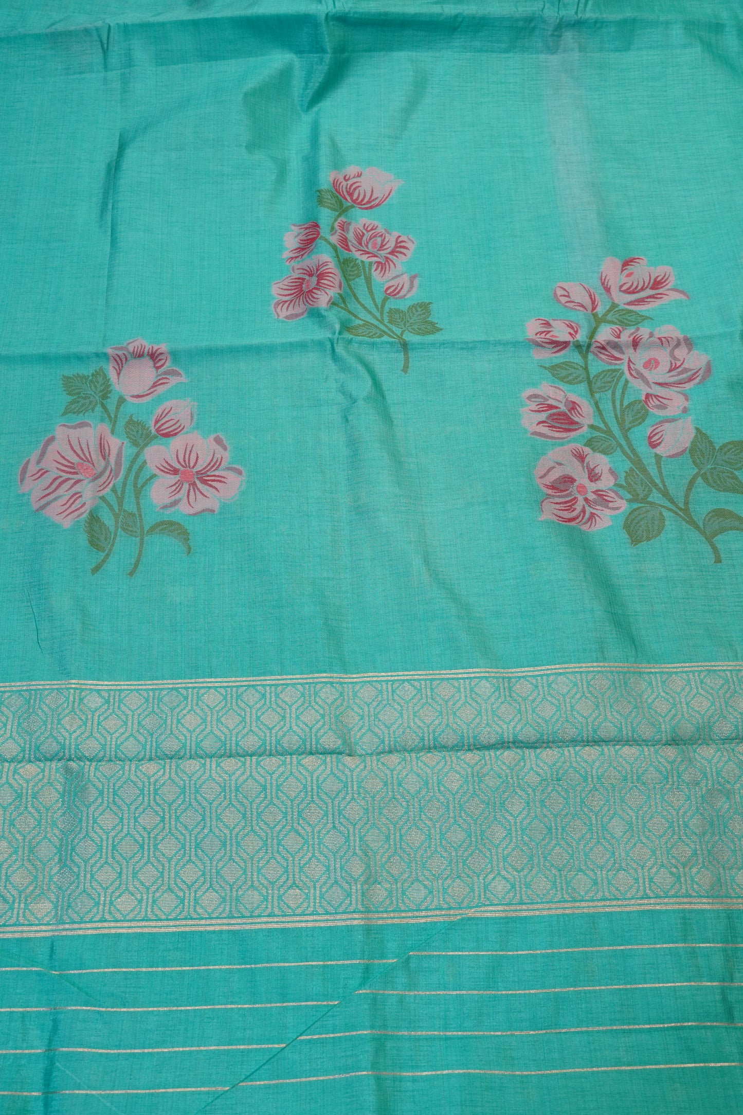 Semi Tussar Saree - Lilly Floral Sky Blue