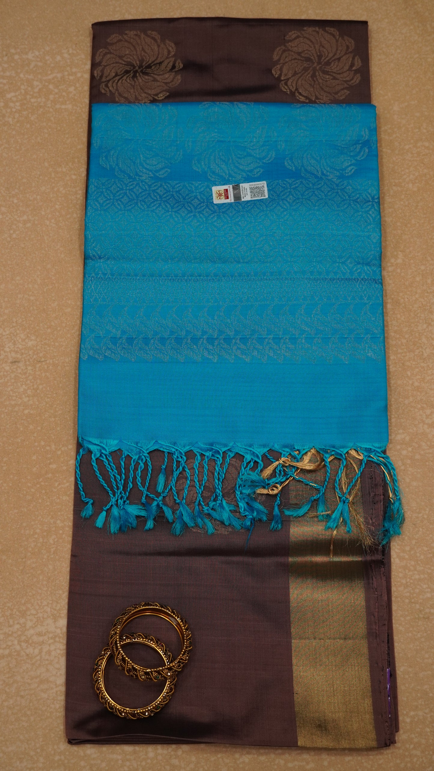 Pure Soft Silk Saree - Brown-Sky Blue