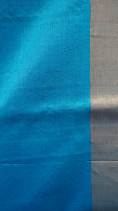 Pure Soft Silk Saree - Brown-Sky Blue