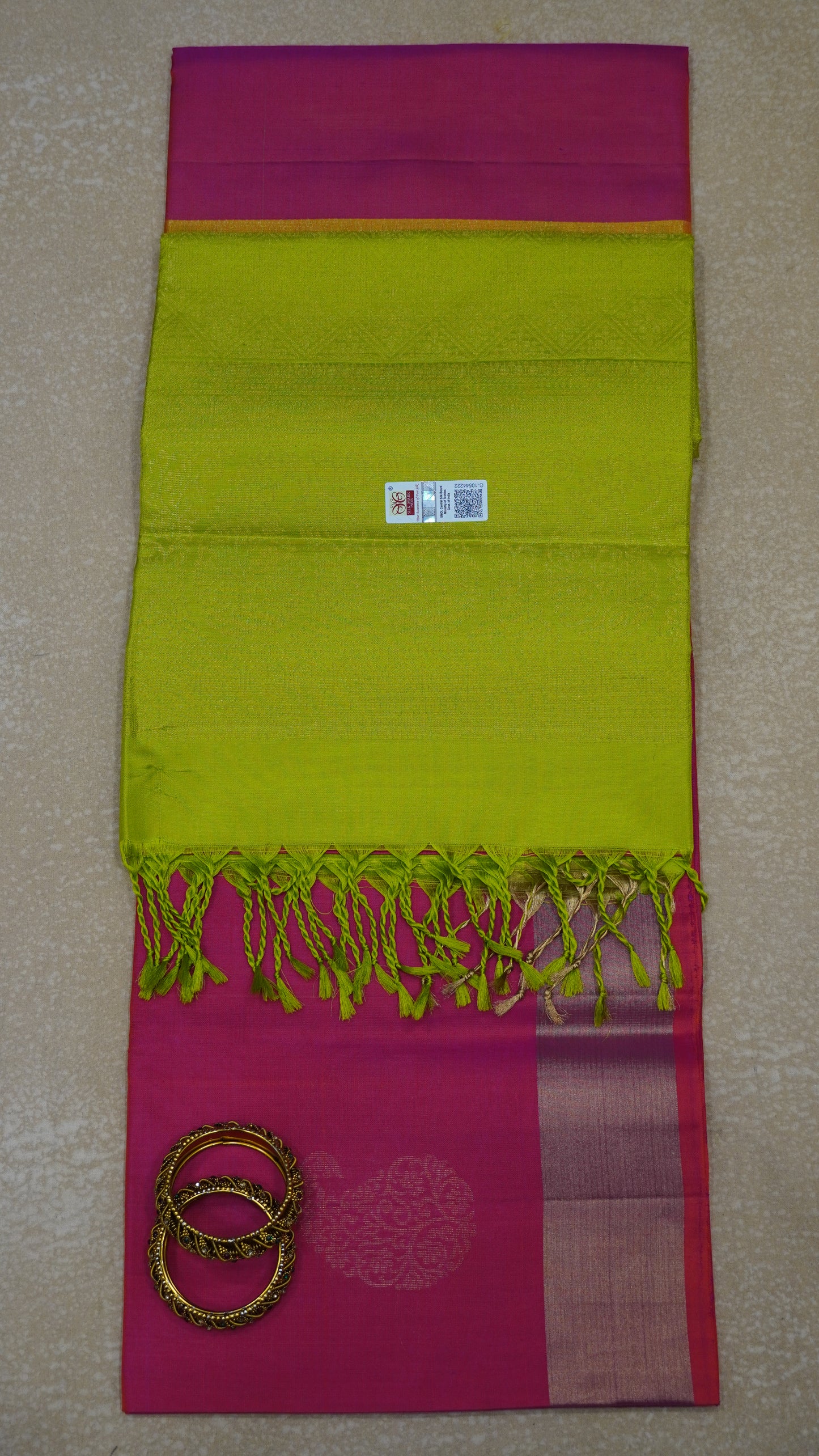 Pure Soft Silk Saree - Redish Pink-Green