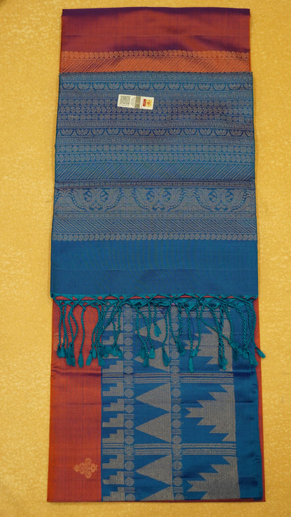 Pure Soft Silk Saree - Redish Purple-Peacock Blue
