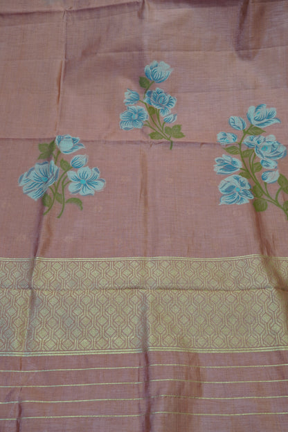 Semi Tussar Saree - Lilly Floral Pale Orange