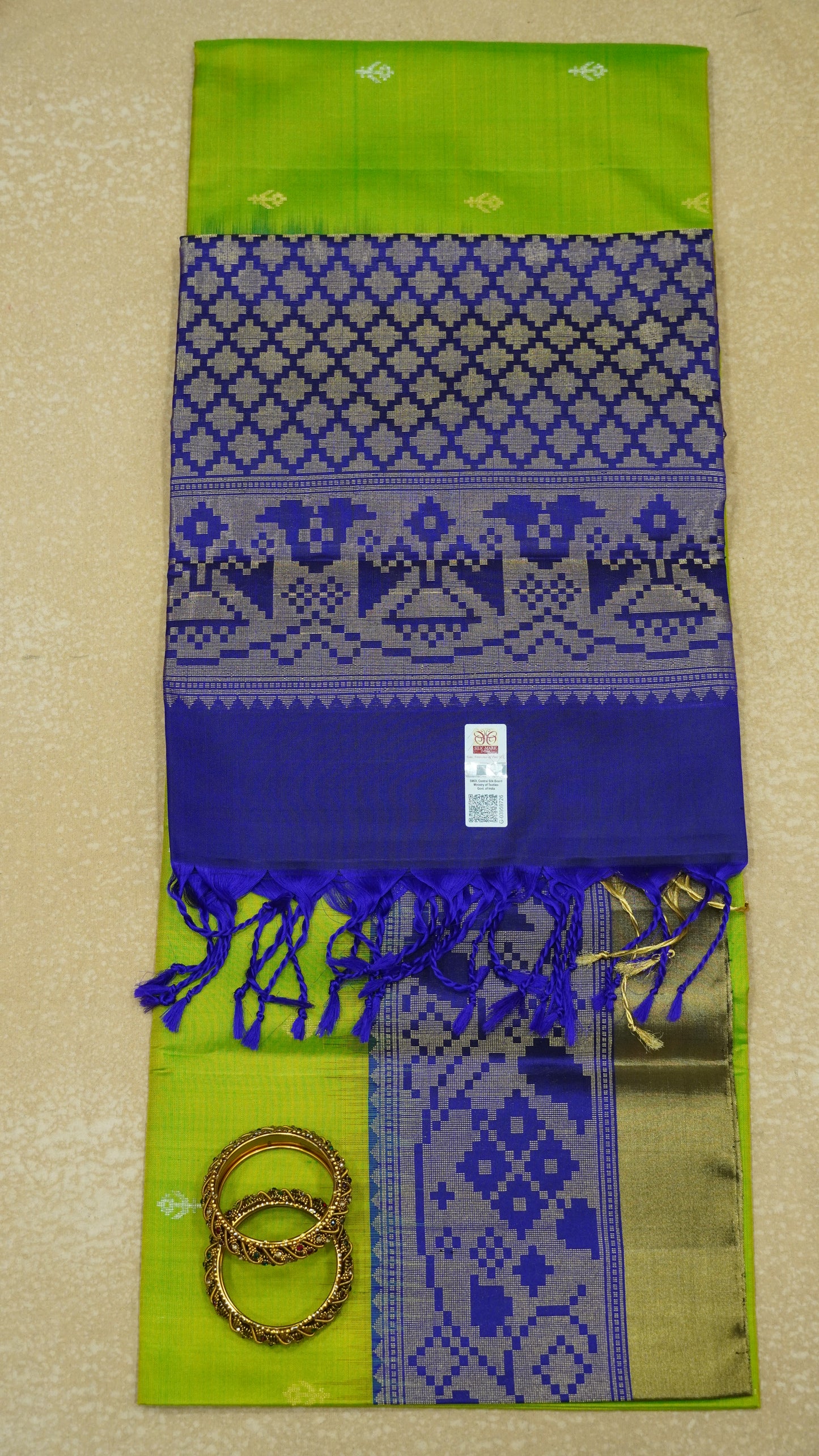 Pure Soft Silk Saree - Fluorescent Green - Voilet