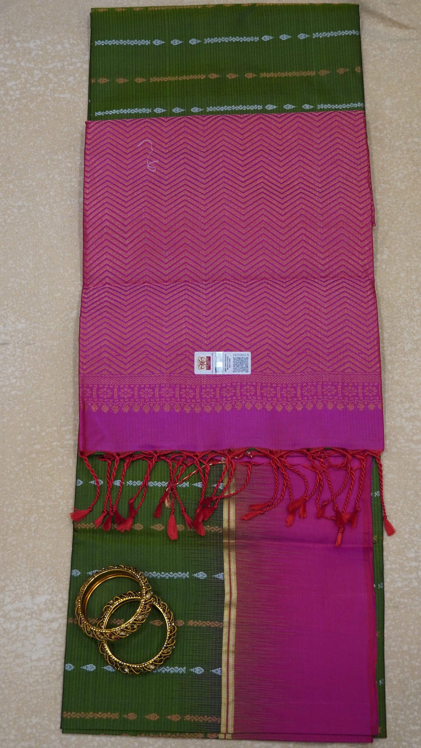 Pure Soft Silk Saree - Sage Green-Pink