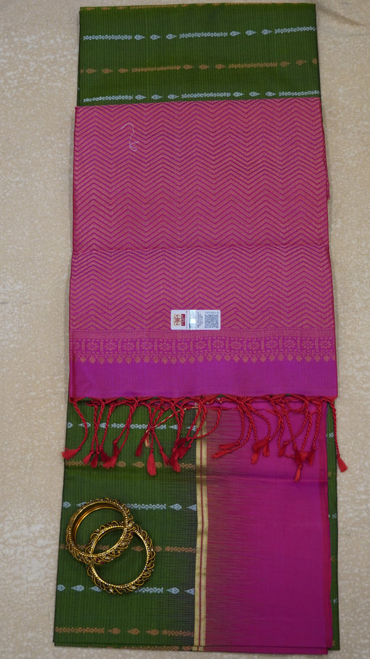 Pure Soft Silk Saree - Sage Green-Pink