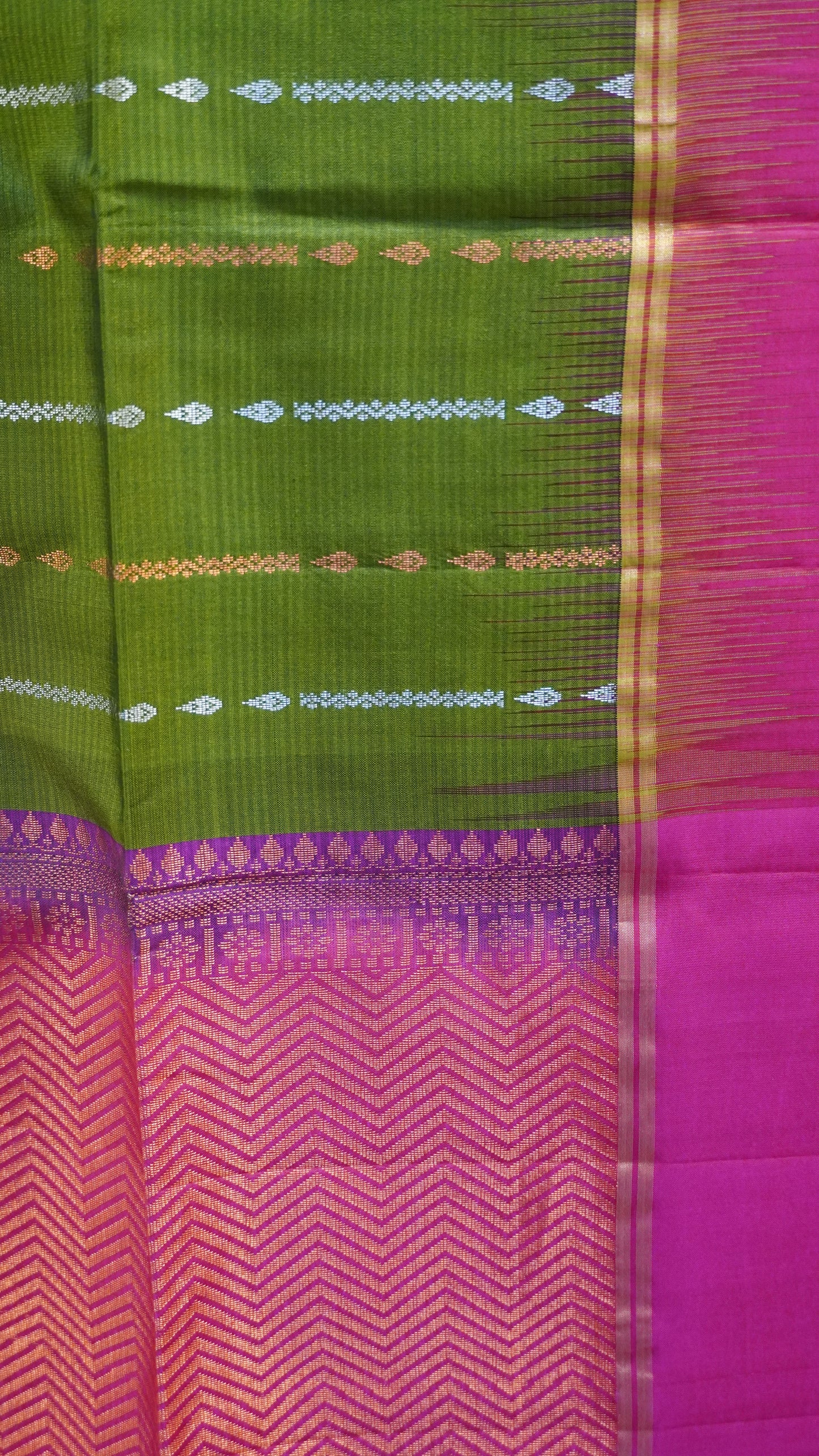 Pure Soft Silk Saree - Sage Green-Pink