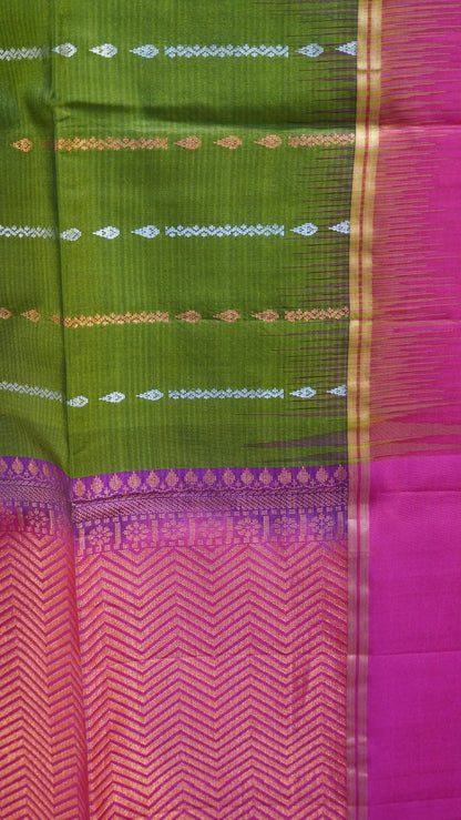 Pure Soft Silk Saree - Sage Green-Pink