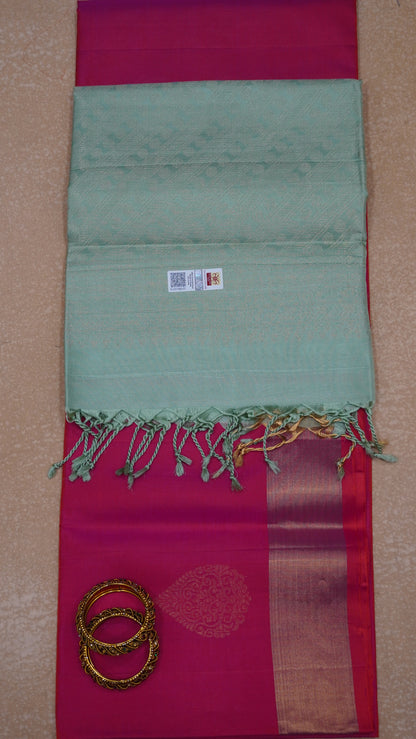 Pure Soft Silk Saree -Redish Pink-Pista Green