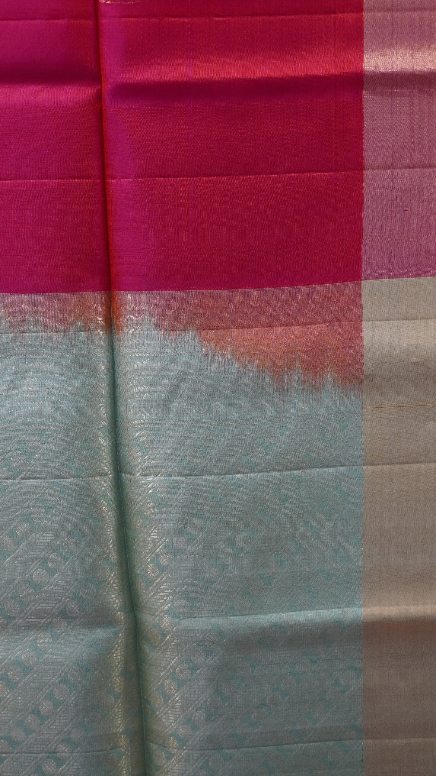 Pure Soft Silk Saree -Redish Pink-Pista Green