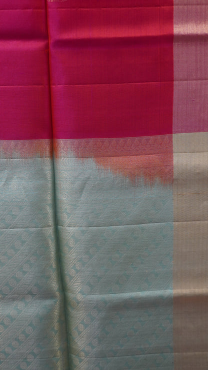 Pure Soft Silk Saree -Redish Pink-Pista Green
