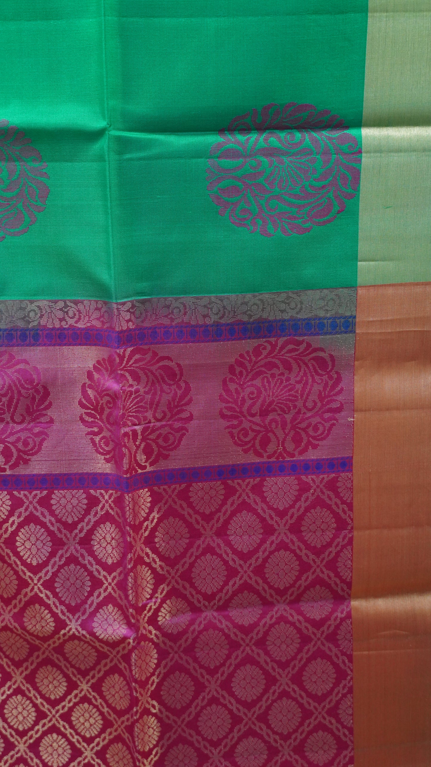 Pure Soft Silk Saree -Teal Green-Pink