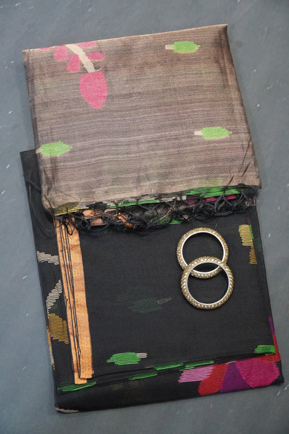 Matka Tussar Saree - Paithani Black