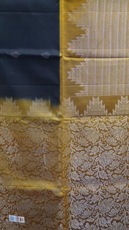 Pure Soft Silk Saree -Black-Golden Yellow