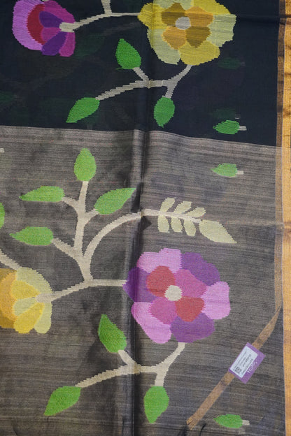 Matka Tussar Saree - Paithani Black
