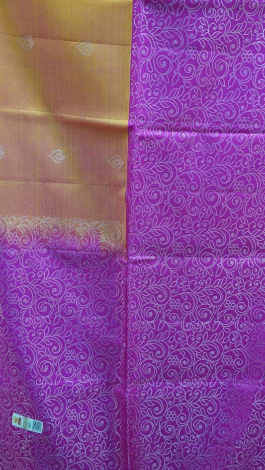 Pure Soft Silk Saree -Silver Zari-Yellow-Pink