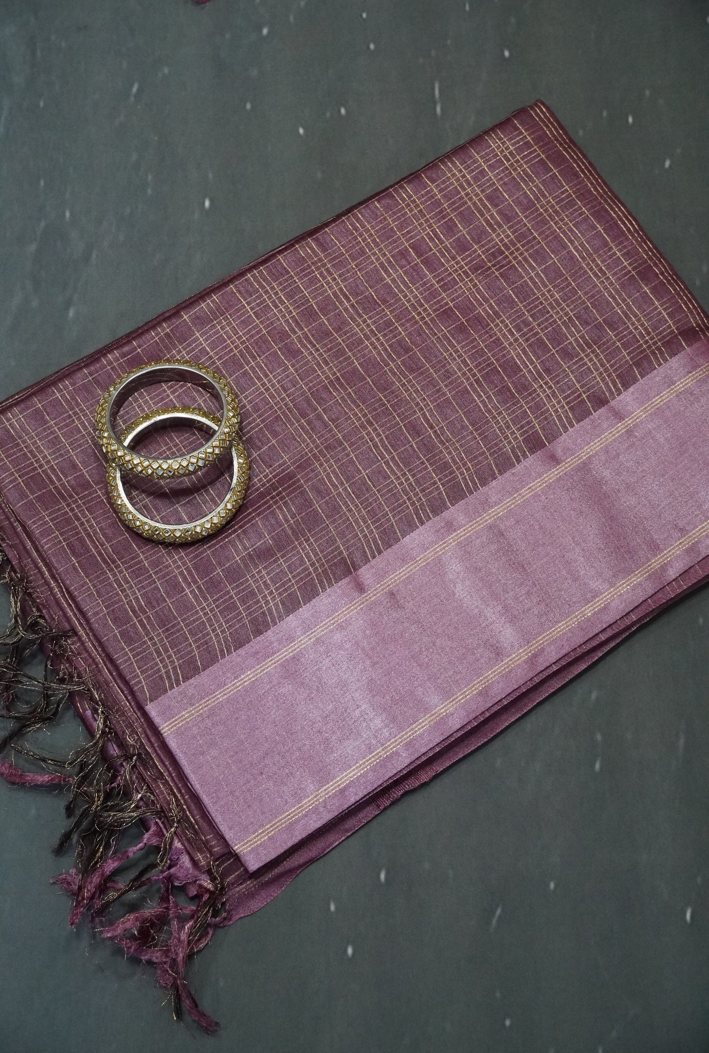Pure Tussar Saree - Zari Checks Light Wine