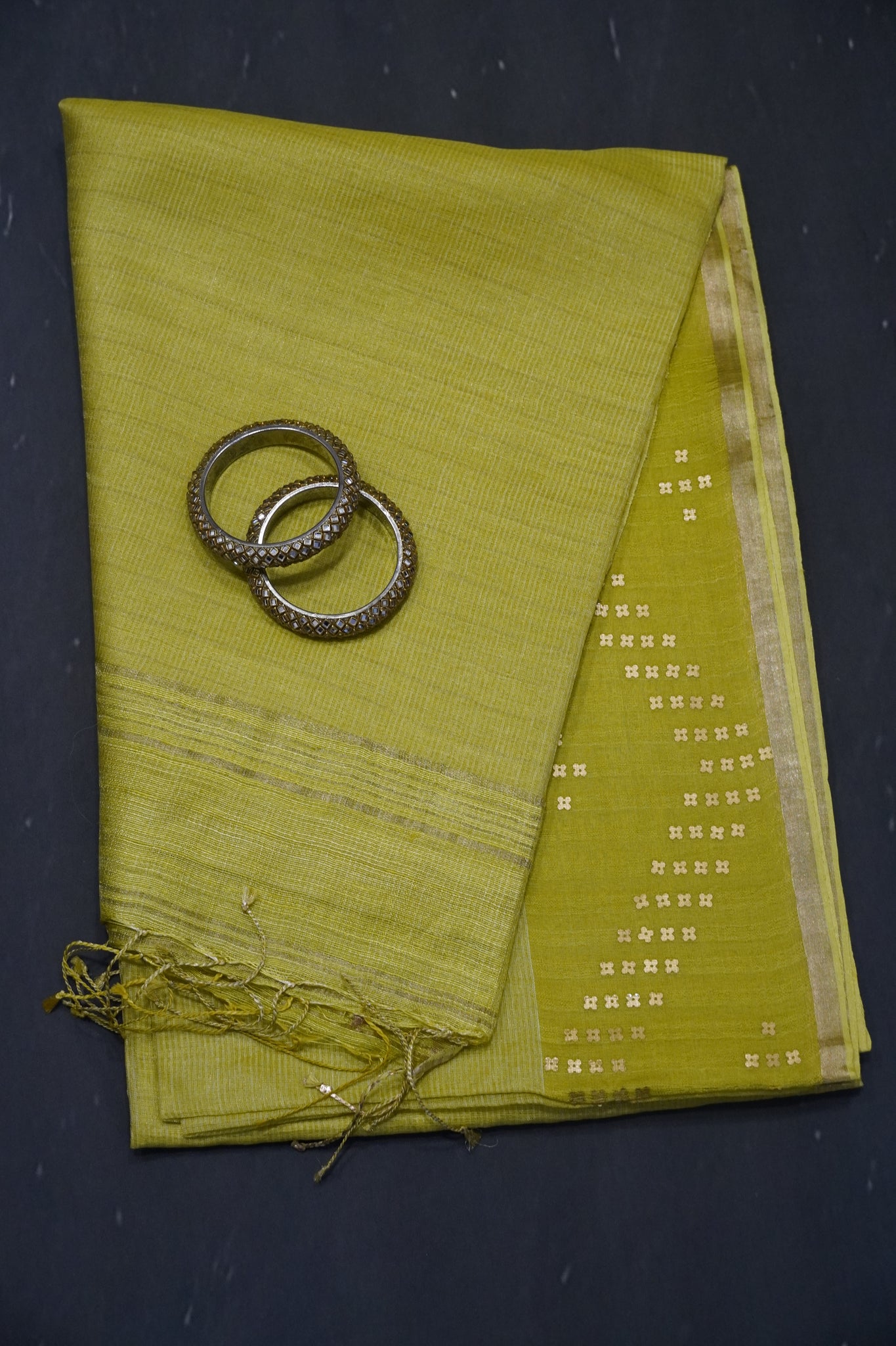 Tissue Tussar Saree - Lime Green