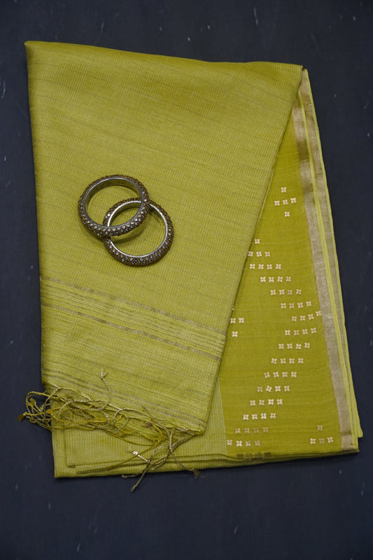 tissue Saree - Lime Green