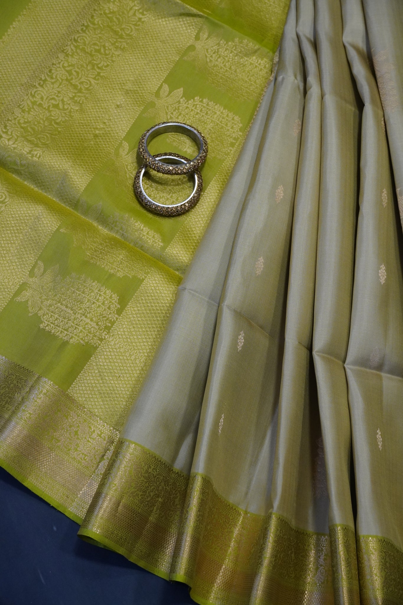 Pure Soft Silk Saree - Cream - Green