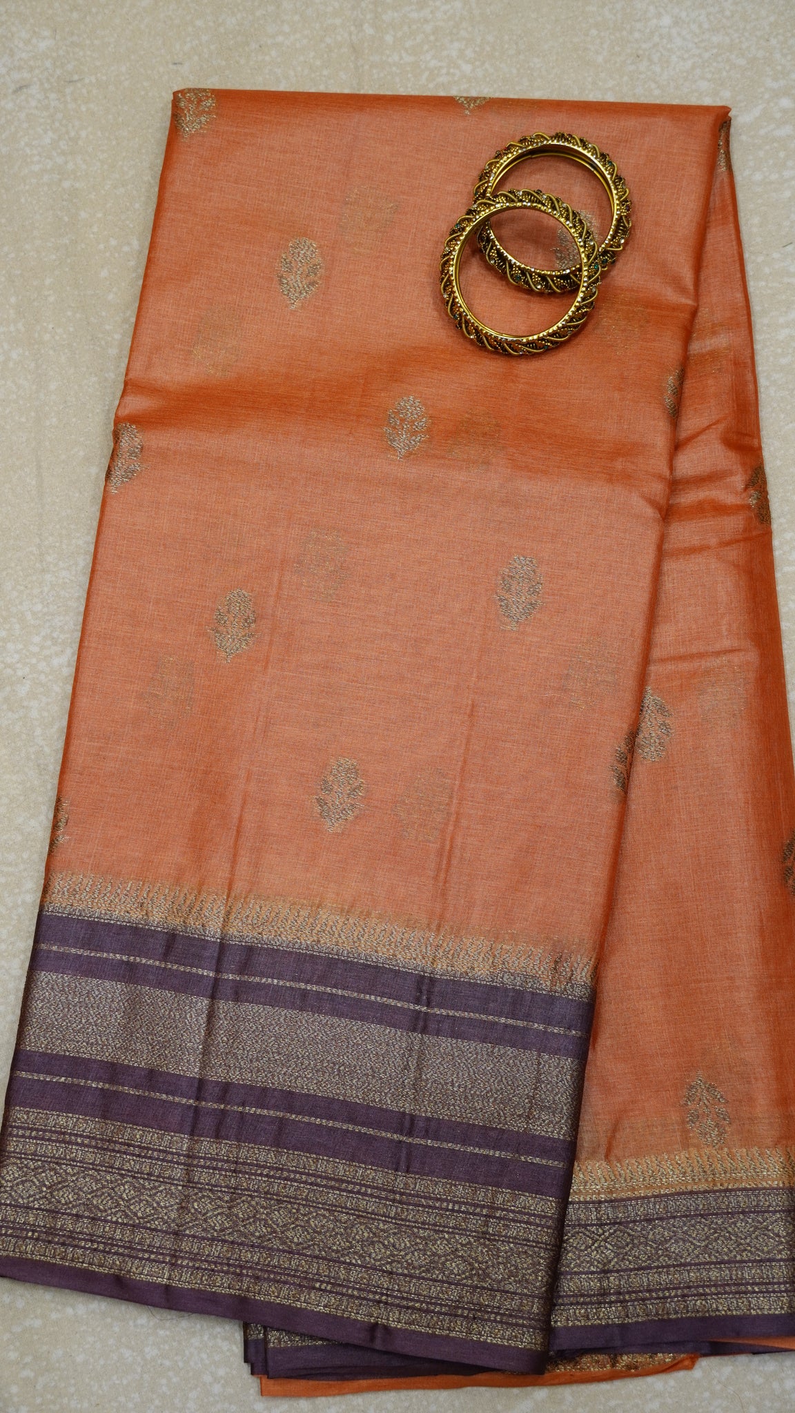 Pure Tussar Saree - Orange-Brown