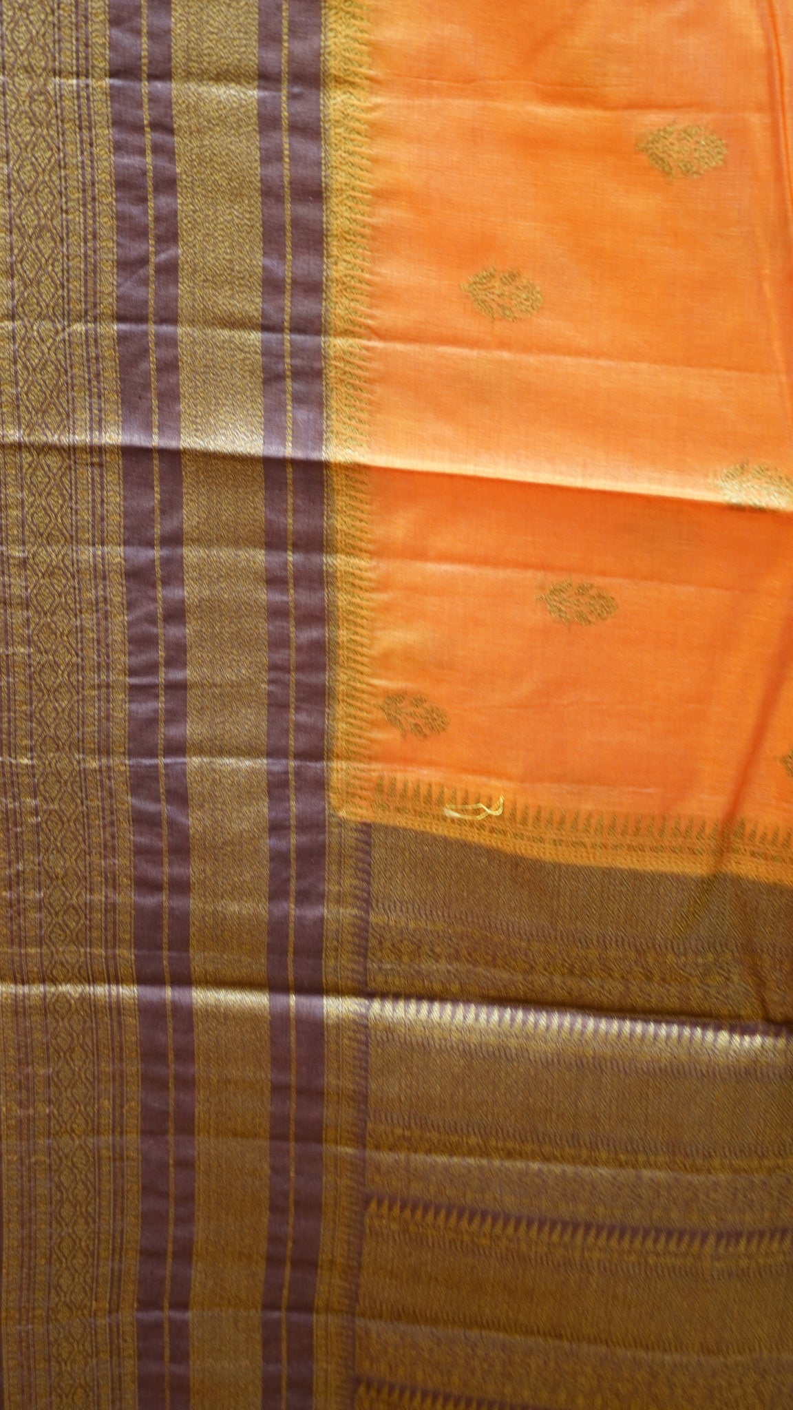 Pure Tussar Saree - Orange-Brown