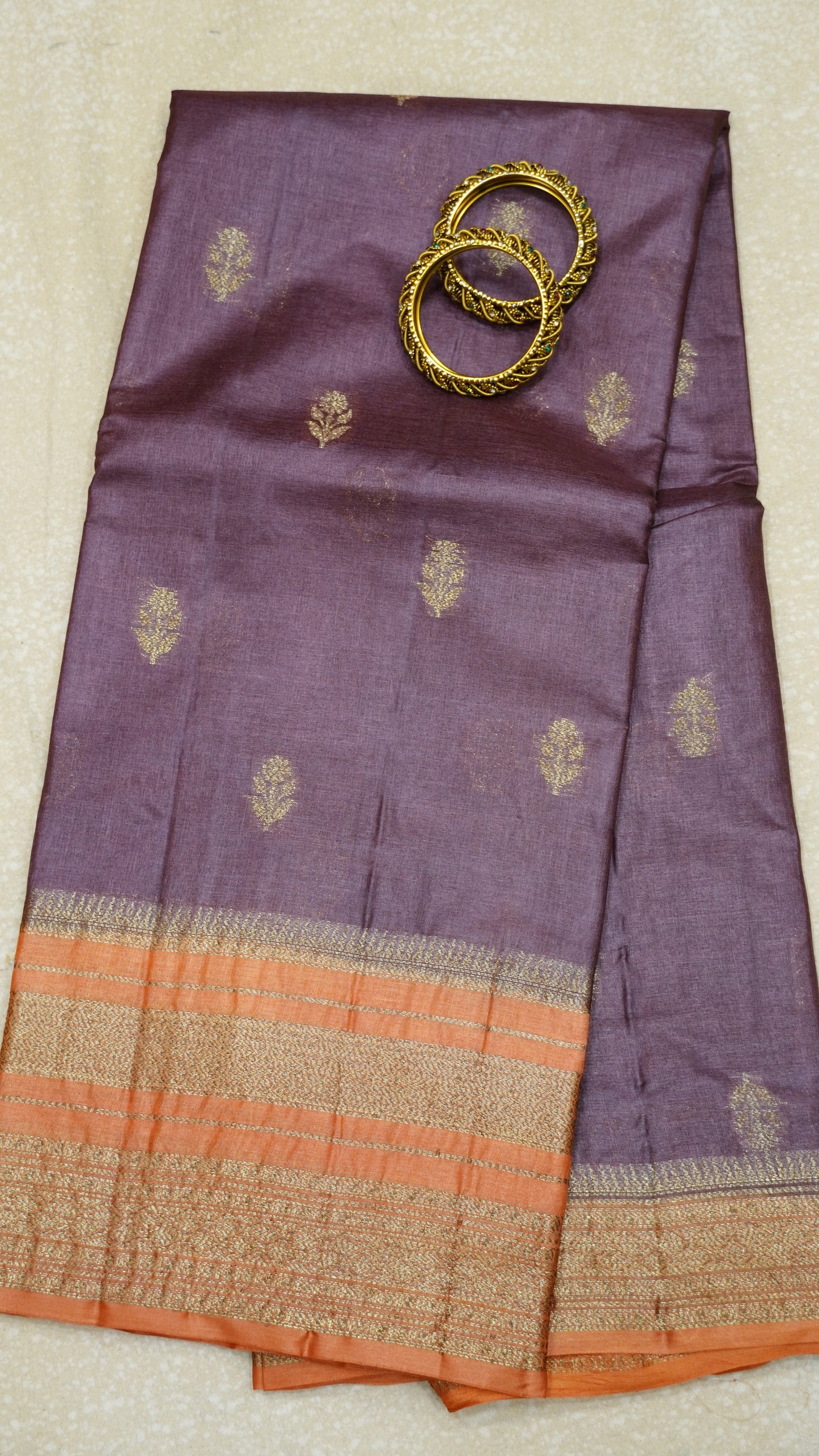 Pure Tussar Saree - Chocolate Brown-Orange