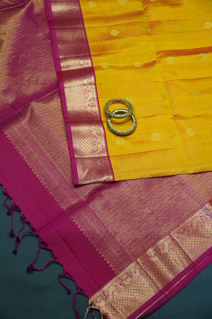 Pure Soft Silk Saree - Mango Yellow - Pink