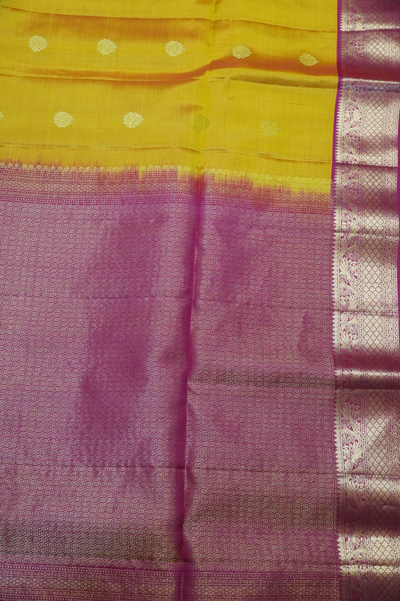 Pure Soft Silk Saree - Mango Yellow - Pink