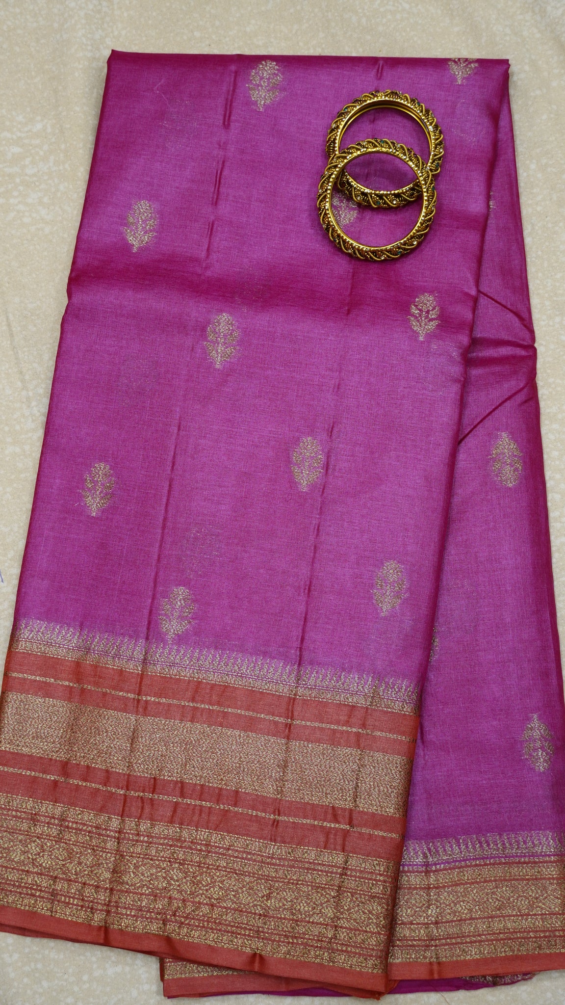 Pure Tussar Saree - Magenta-Orange