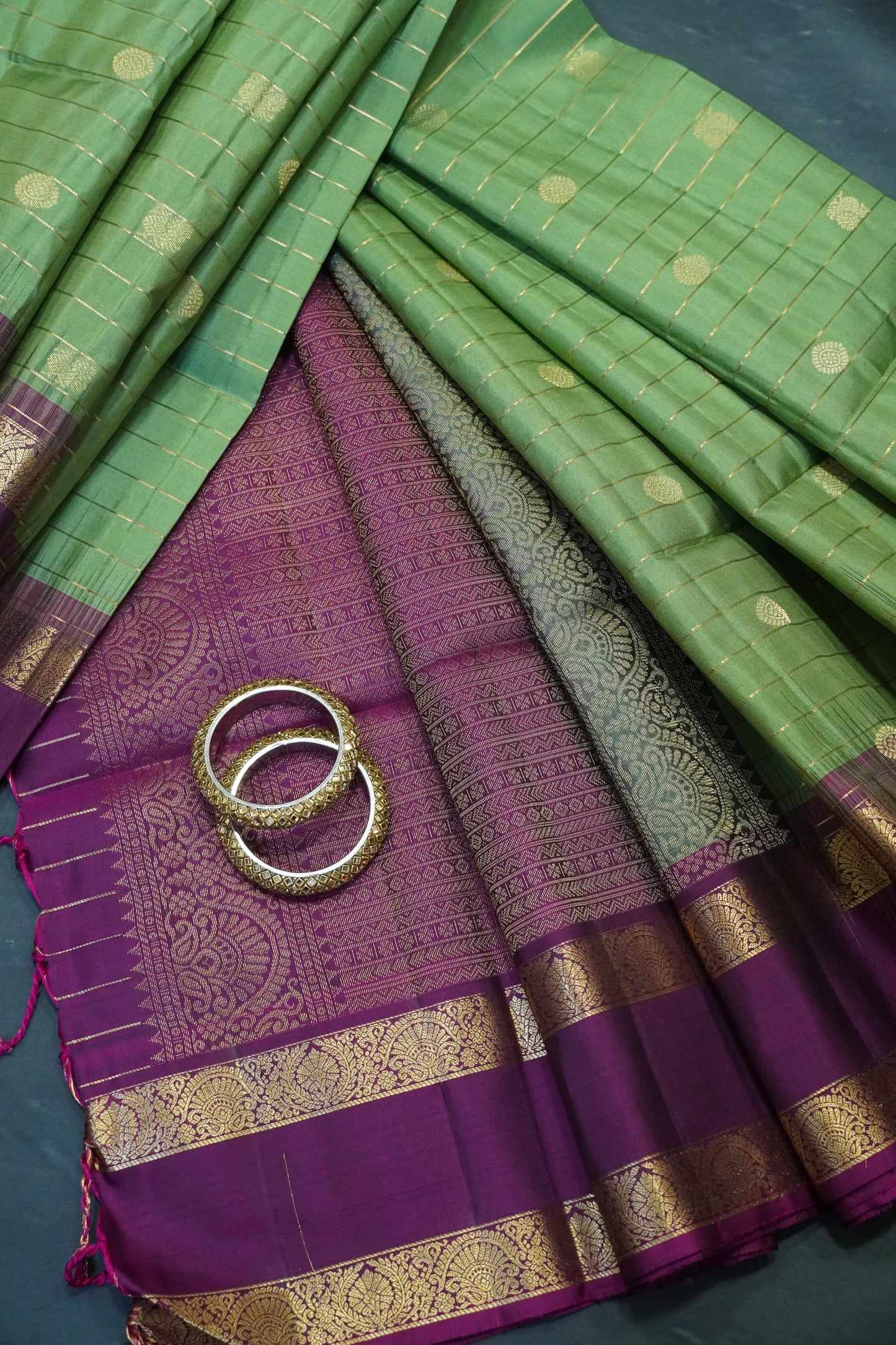 Pure Soft Silk Saree - Olive Green - Wine