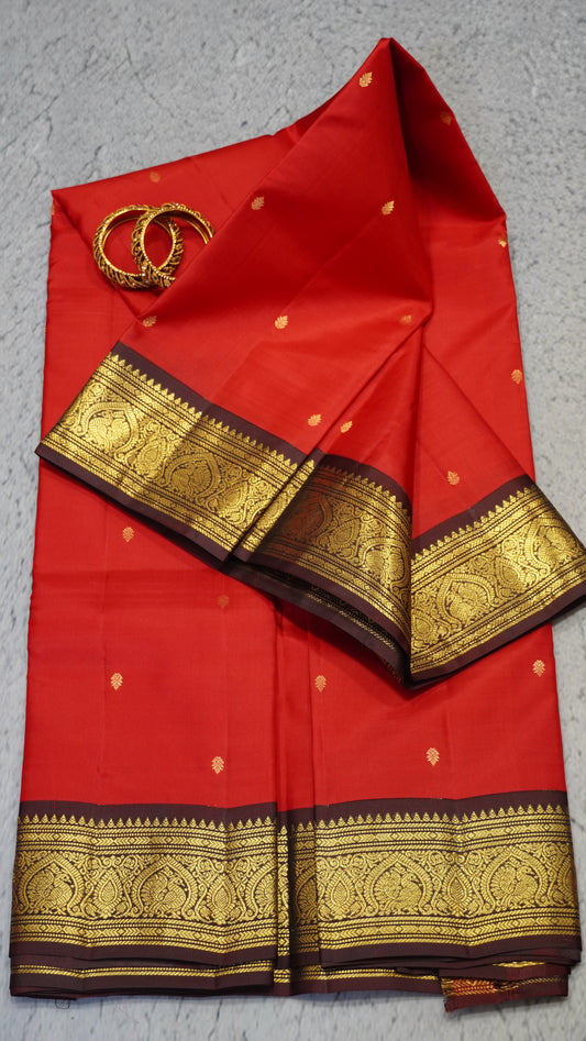 Pure Kanjivaram Silk Saree -Annam Border-Red-Arakku