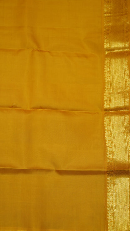 Pure Kanjivaram Silk Saree -Ajrakh Border-Off white-Mustard