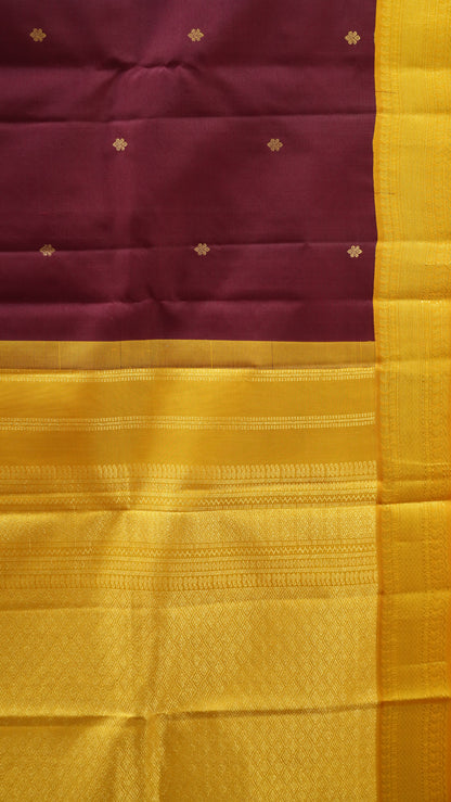 Pure Kanjivaram Silk Saree -Manga Border-Maroon-Mustard