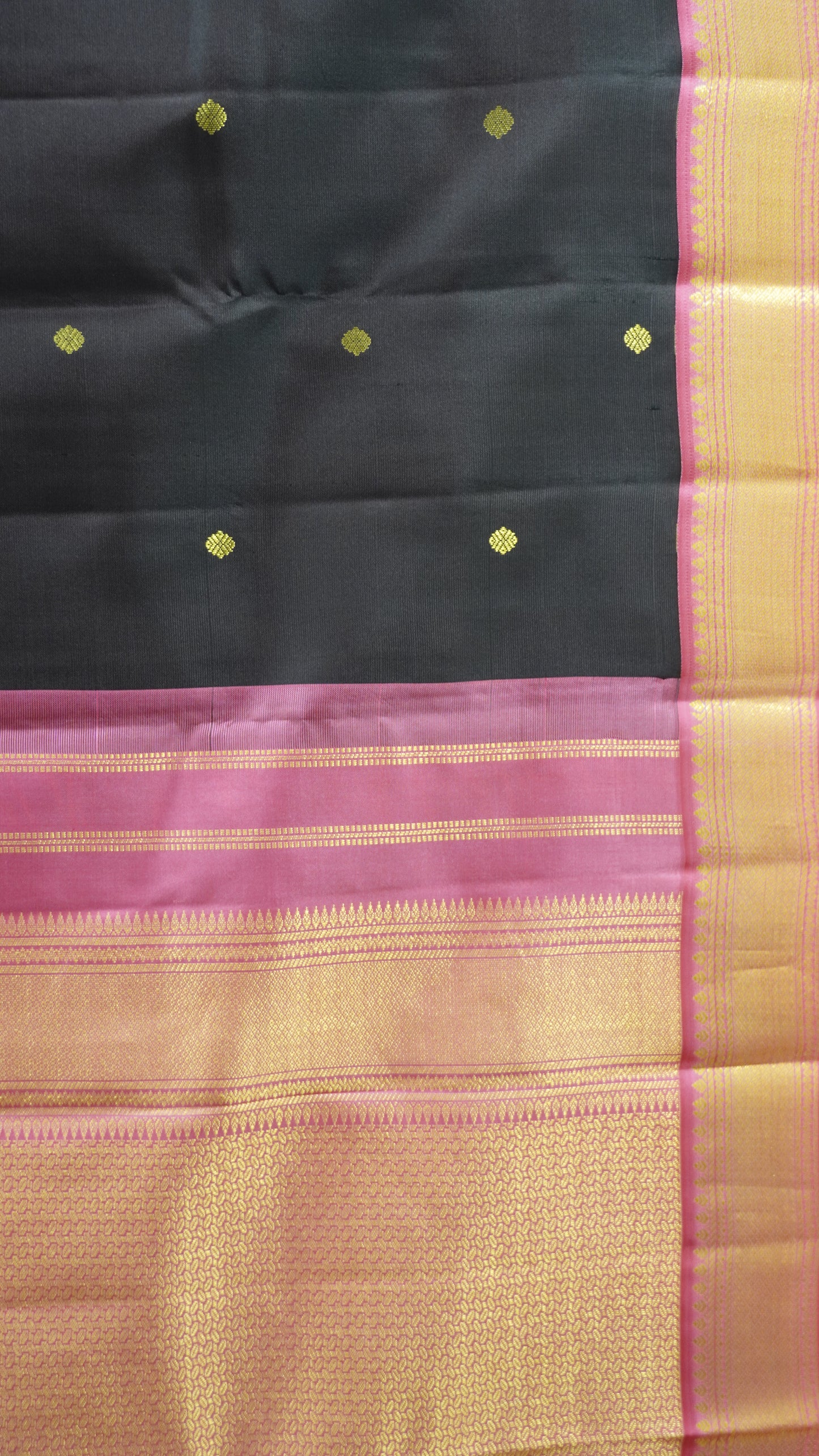 Pure Kanjivaram Silk Saree -Chocolate Brown-Pink