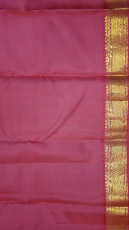 Pure Kanjivaram Silk Saree -Chocolate Brown-Pink