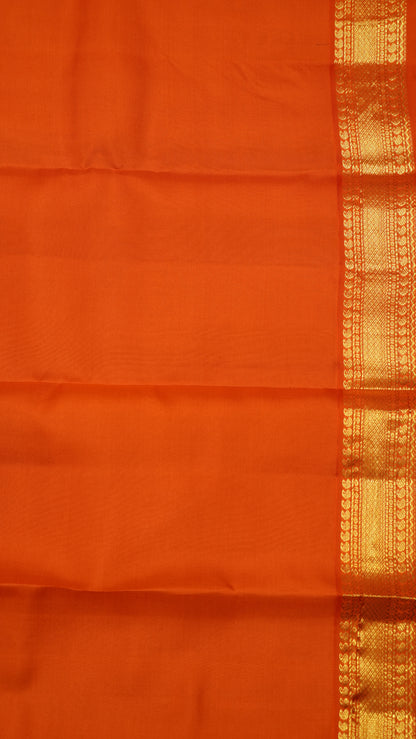 Pure Kanjivaram Silk Saree - Peacock Blue-Orange