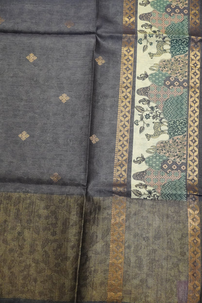 Pure Jute Tussar Saree - Deer Border Purple