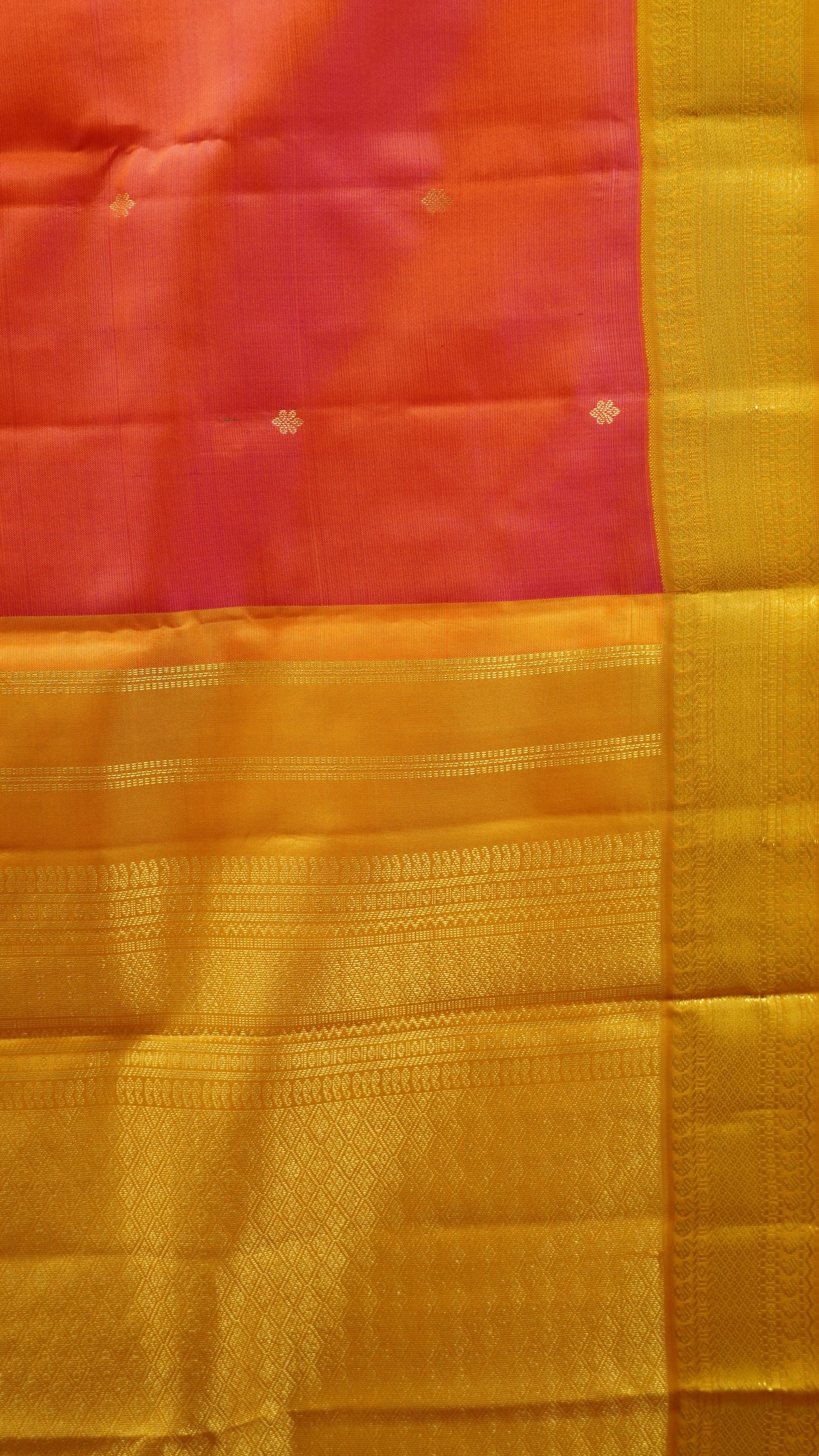 Pure Kanjivaram Silk Saree - Peach Pink-Mustard