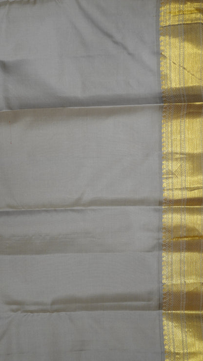 Pure Kanjivaram Silk Saree - Peacock Butta- Red-Grey